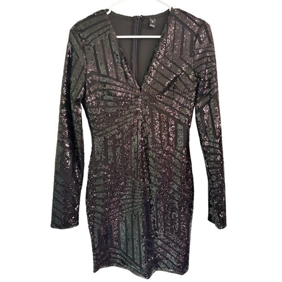 Windsor Black Sequin Long Sleeve Mini Dress Size 2 - Picture 1 of 2